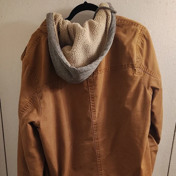 American Eagle Outfitters Tan Jacket with Red Buffalo Plaid Lining - Picture 2 of 5